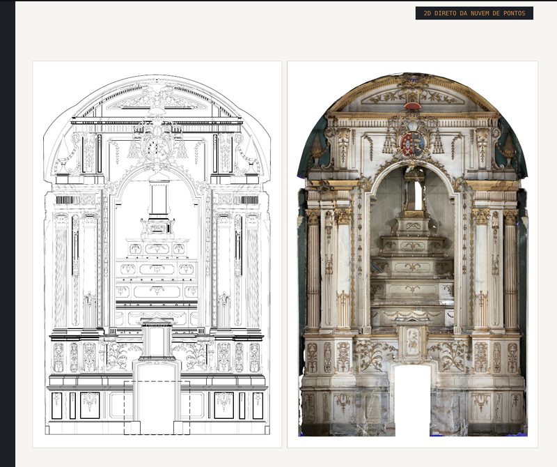 Line drawing and orthophoto of the baroque altarpiece